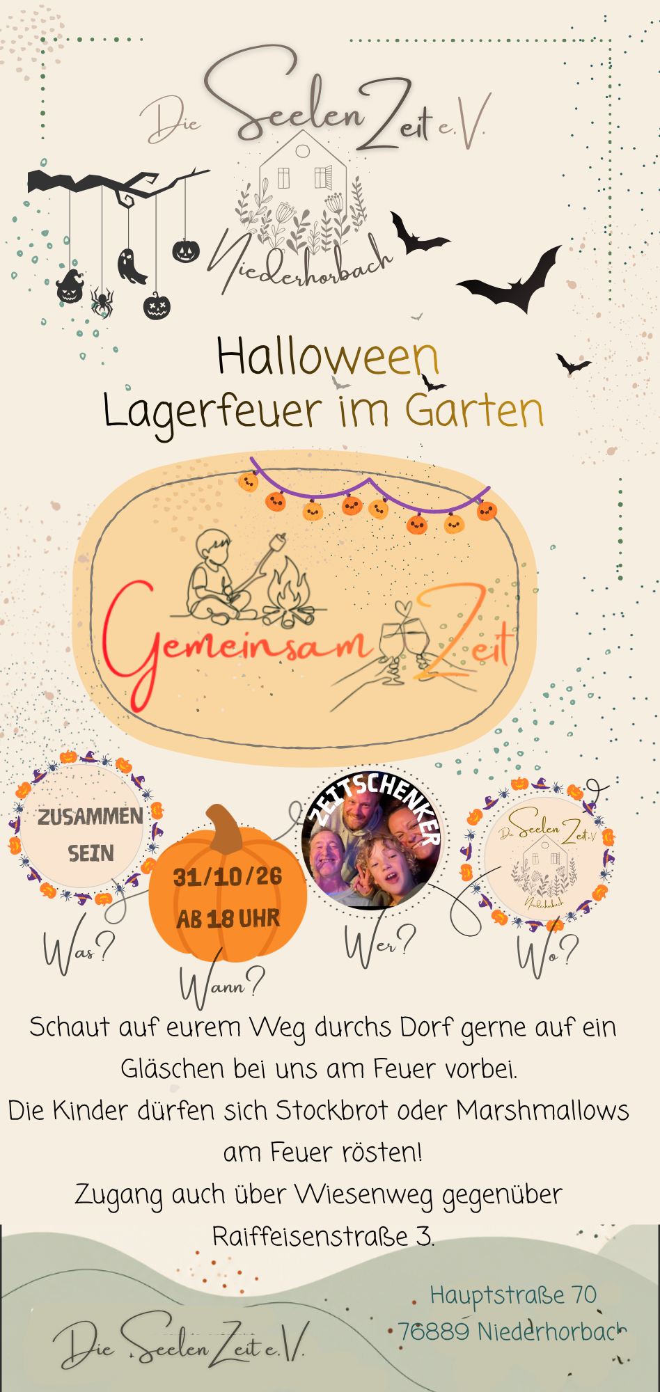 Flyer: Halloween Lagerfeuer im Garten am 31. Oktober 2026